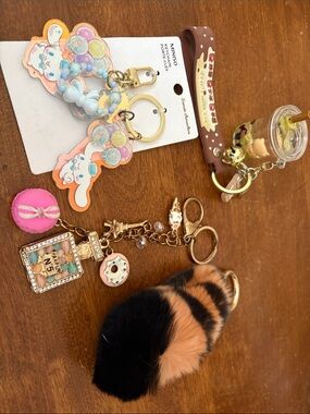 Multicolor Women9s Keychain Set with Faux Fur Pom and Charms